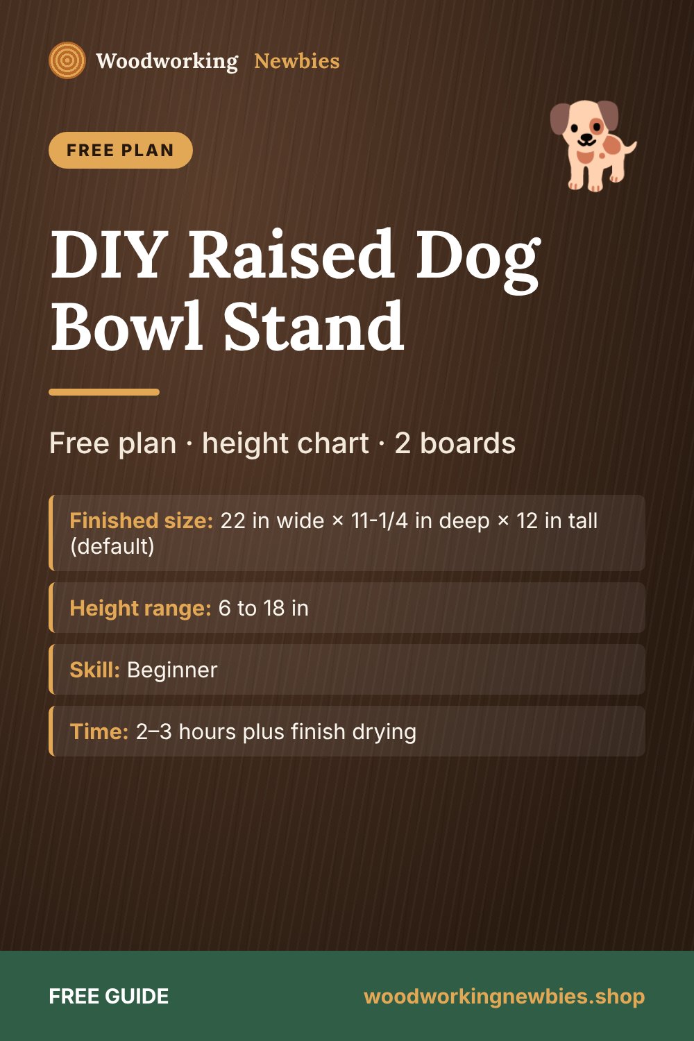 DIY Raised Dog Bowl Stand: Free plan · height chart · 2 boards