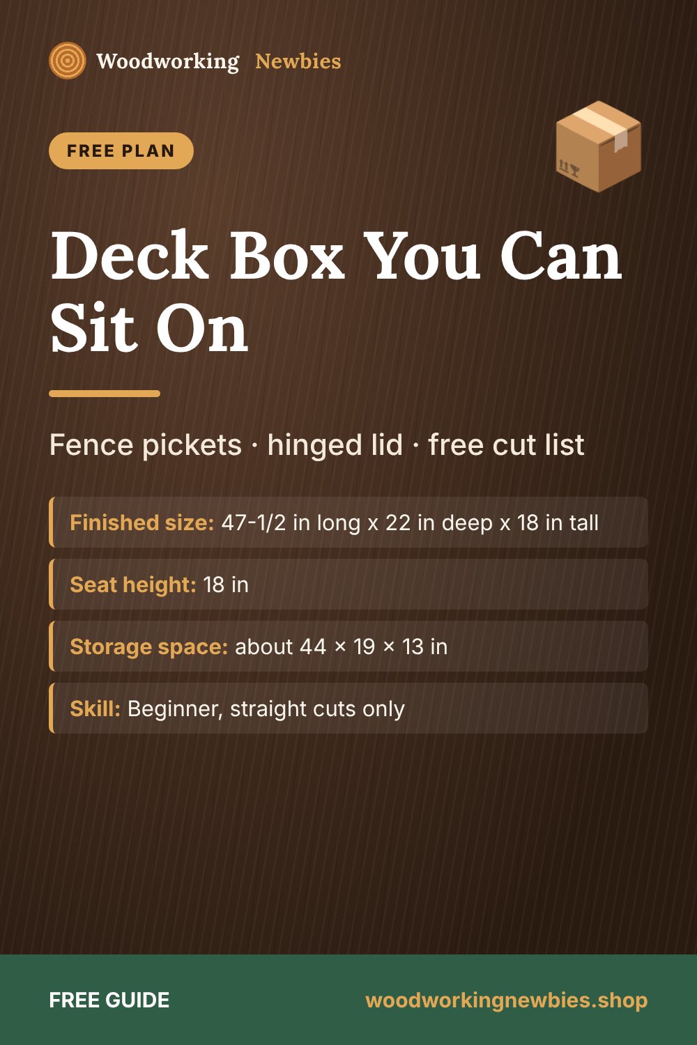 Deck Box You Can Sit On: Fence pickets · hinged lid · free cut list