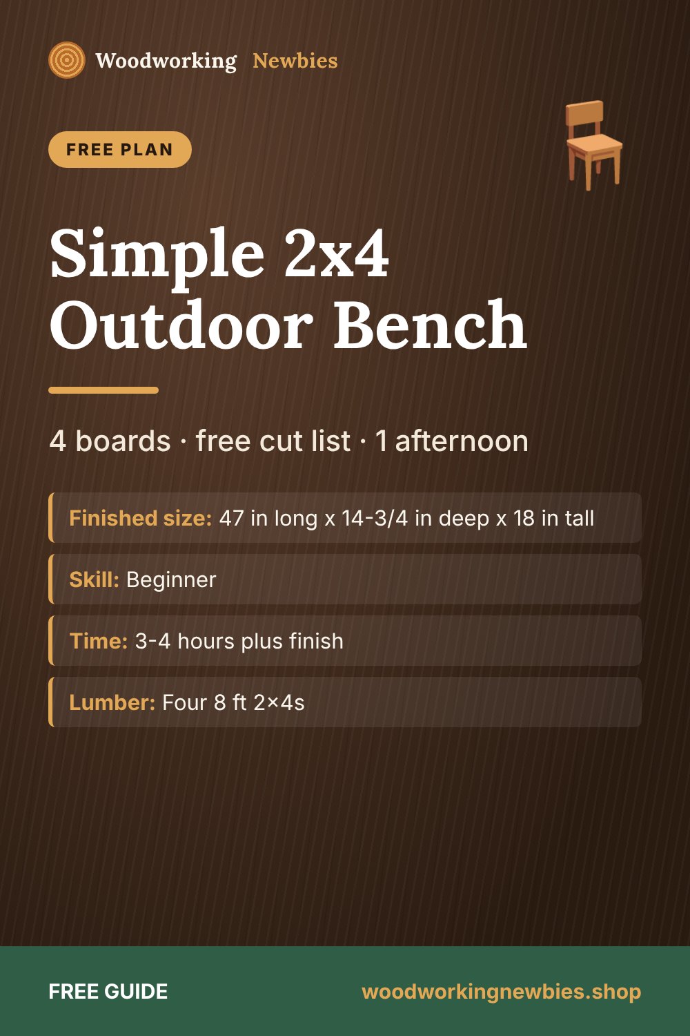 Simple 2x4 Outdoor Bench: 4 boards · free cut list · 1 afternoon