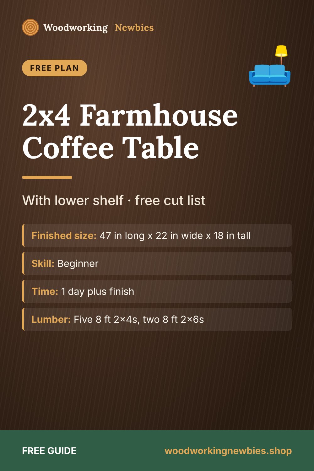 2x4 Farmhouse Coffee Table: With lower shelf · free cut list