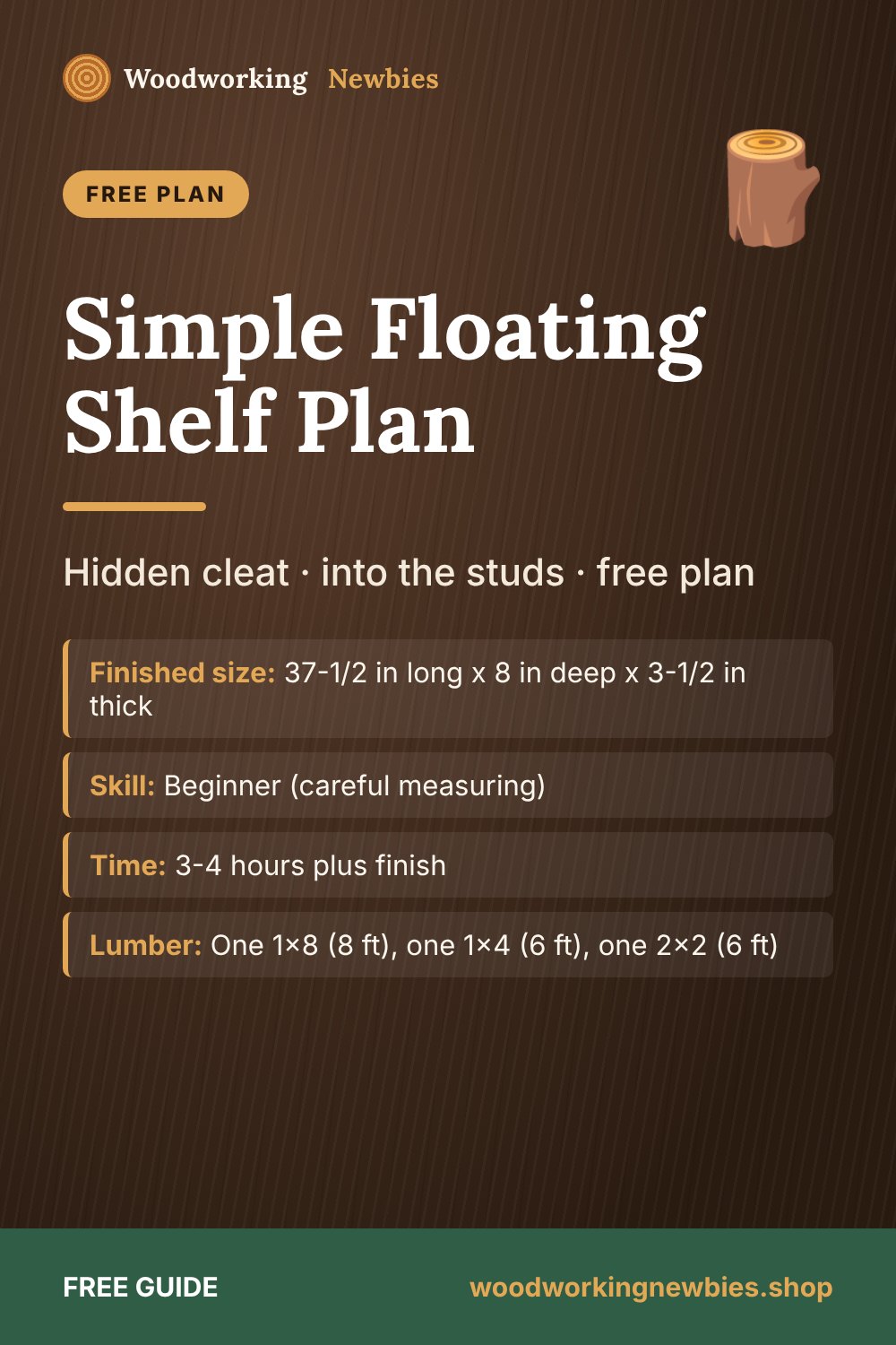 Simple Floating Shelf Plan: Hidden cleat · into the studs · free plan